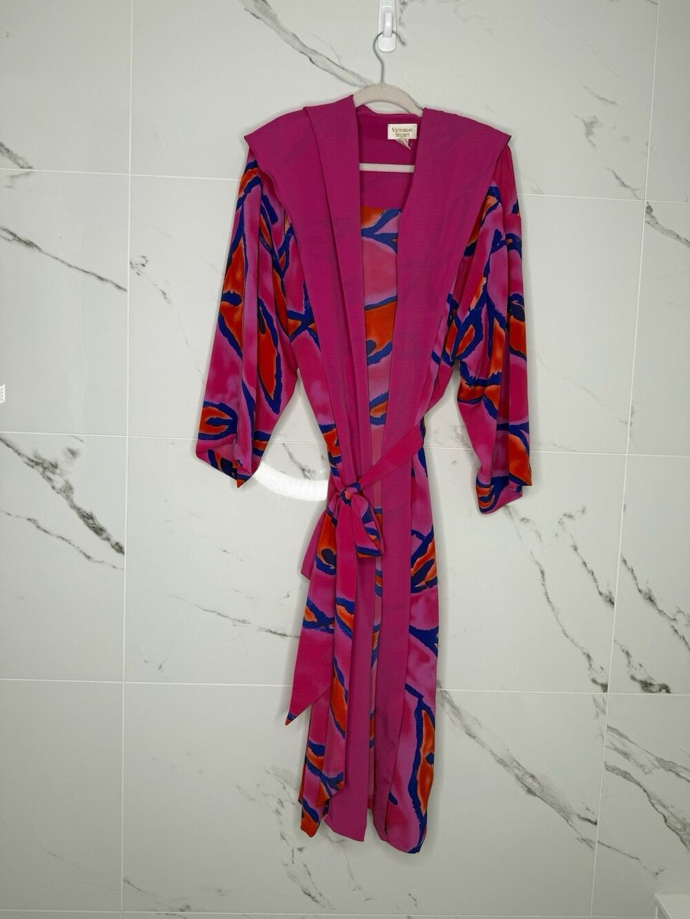 VTG Gold Label Victorias Secret Robe kimono Maxi Long Hooded RARE Colorful M/L